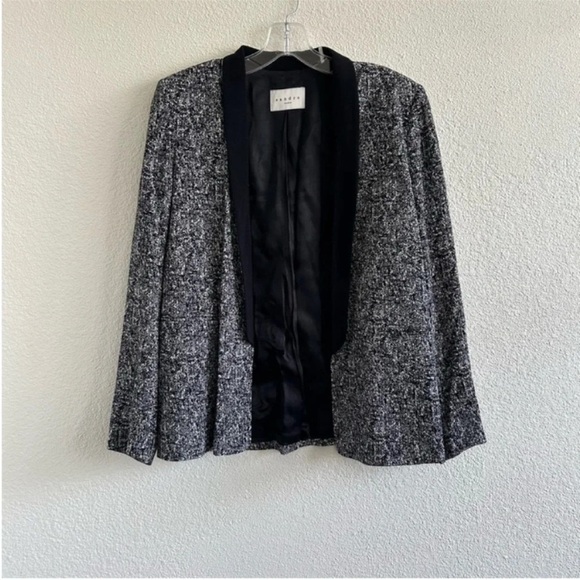 Sandro Paris Tweed Open Front Jacket Black Gray - Picture 1 of 7